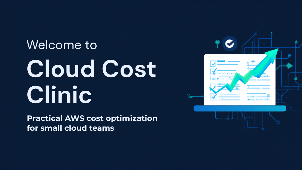 Cloud Cost Clinic guide banner with a checklist and upward trend graphic.